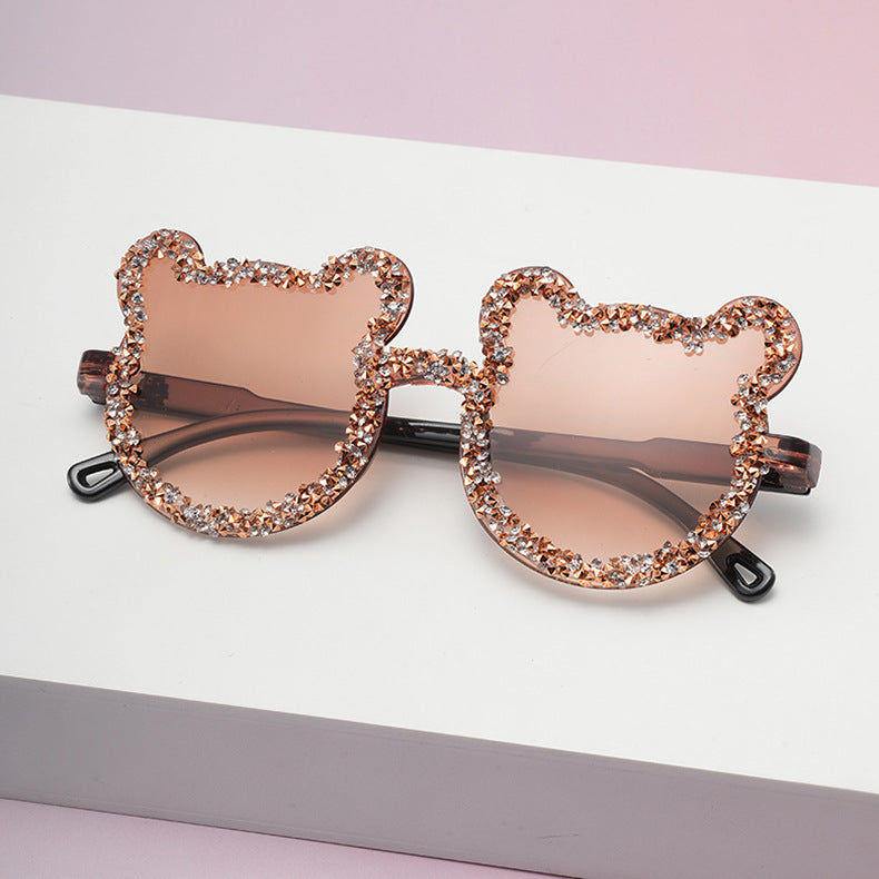 Wholesale Frameless Handmade Diamond Bear Ball Candy Color Sunglasses